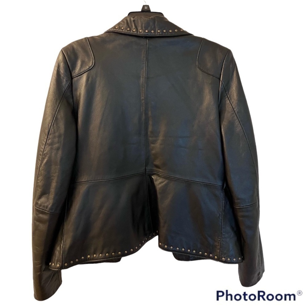 WOMEN’S Black Lambs Leather Studded Blazer Jacket Size Med - Picture 2 of 6